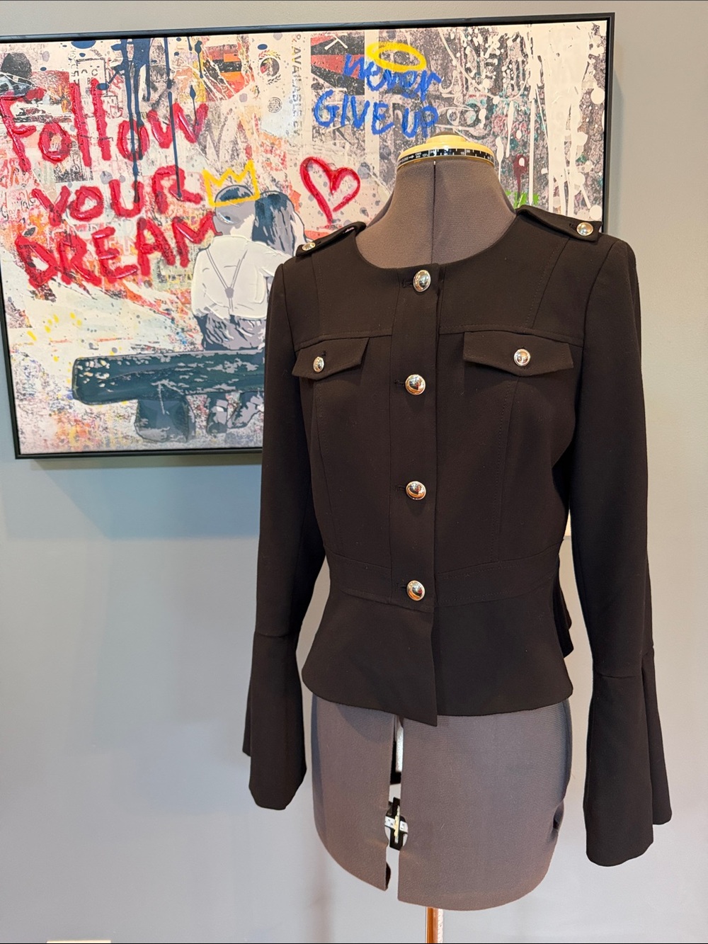 White House Black Market Black Military-Style Button Blazer